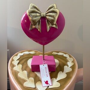 Bella Lux Valentine’s Day Resin Pink Heart with Gold Bow Table Decor
